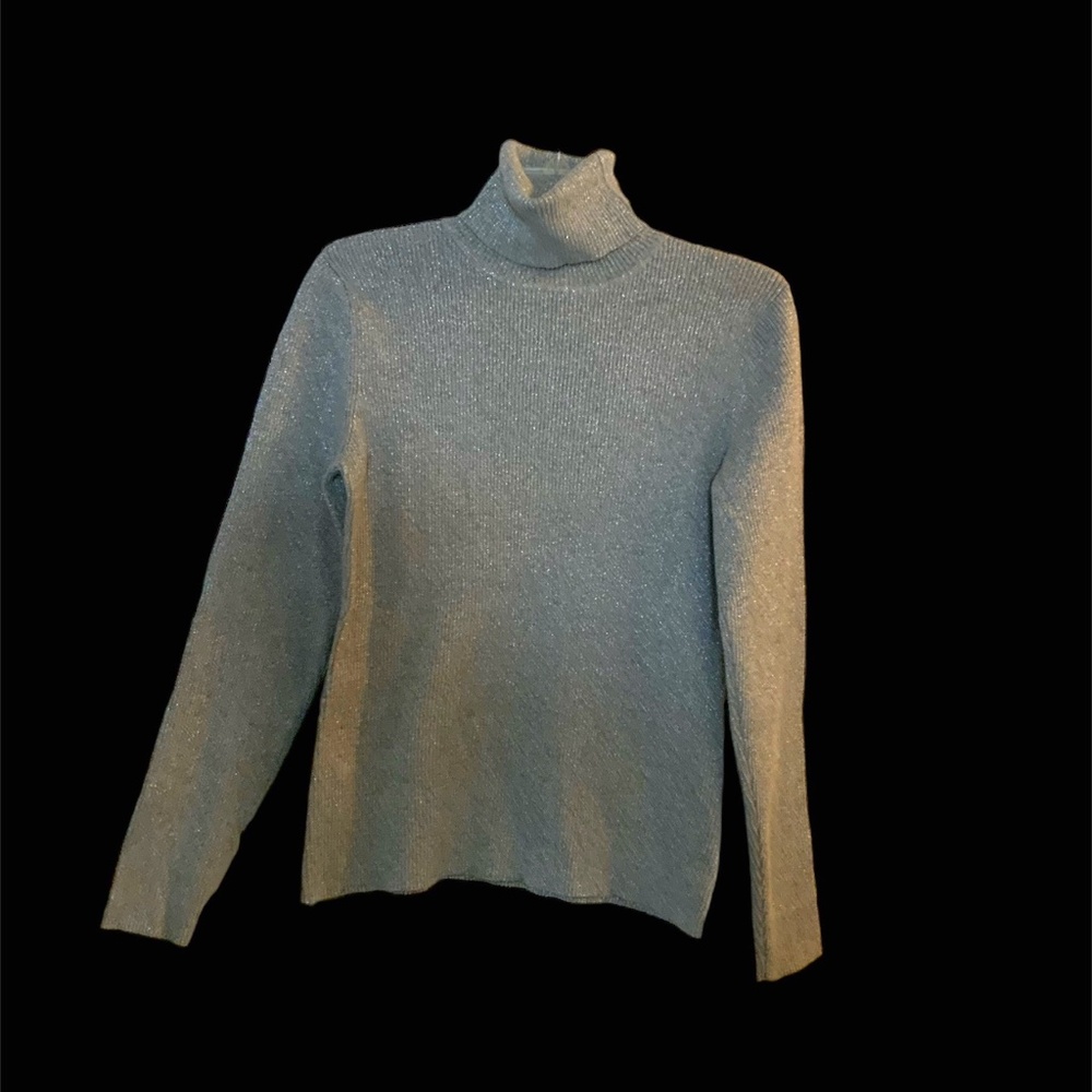 Liz Claiborne Gray Metallic Turtleneck Sweater Petite Large Cotton